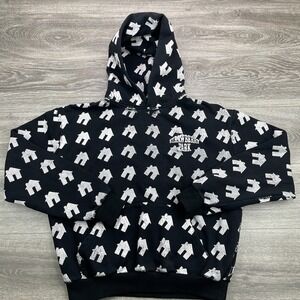 Strawberry Park Hoodie Mens Small Black White All Over Print House Sweatshirt